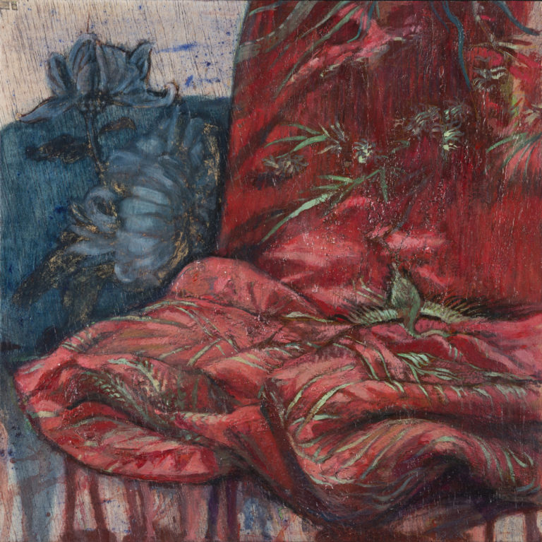 Oriental silk and chrysanthemums in blue Juan Vaquerizo